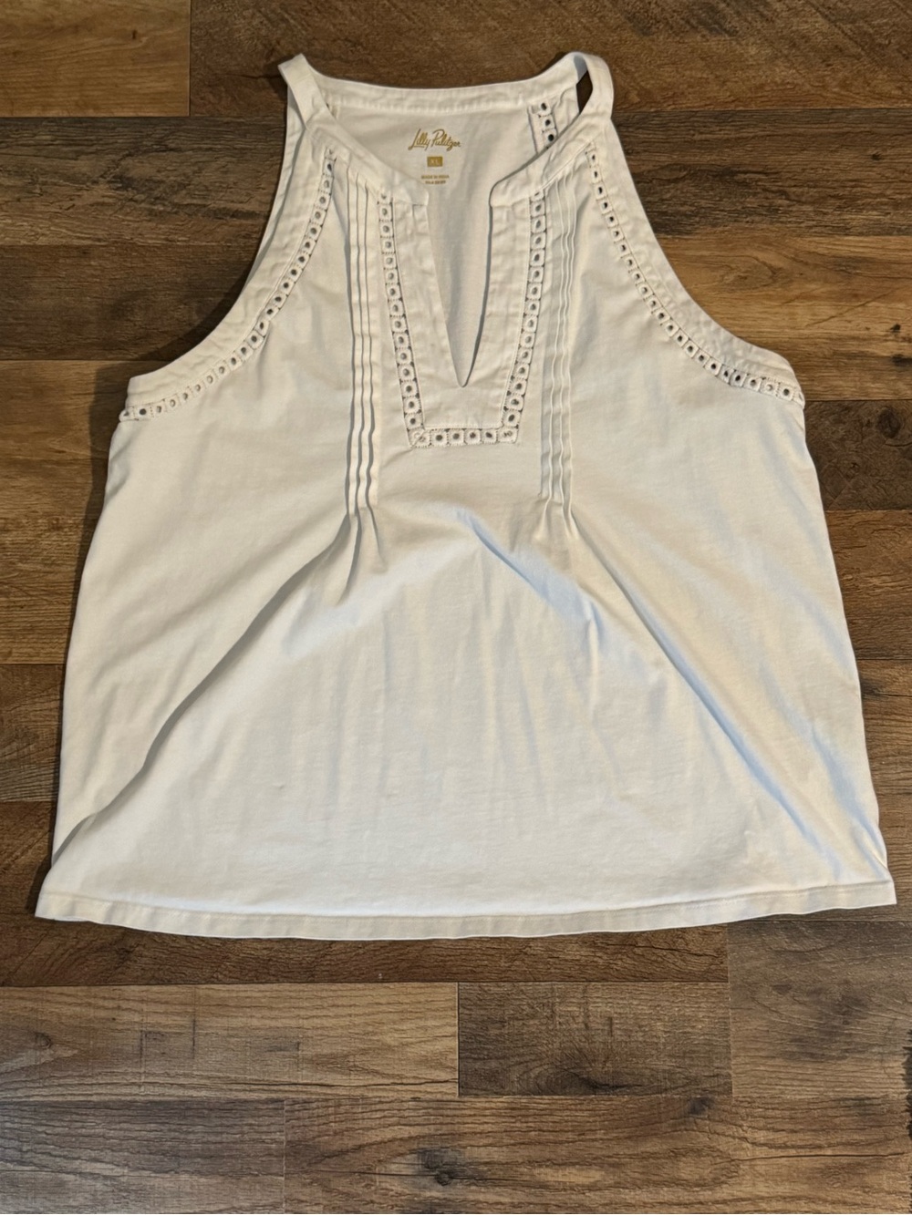 Lilly Pulitzer White Eyelet Pintuck Sleeveless Tank